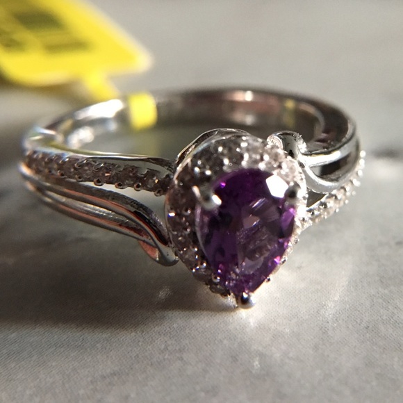 Genuine Gemstone Mashamba Amethyst & Zircon Sterling Silver Ring Sz 6 - Picture 3 of 6